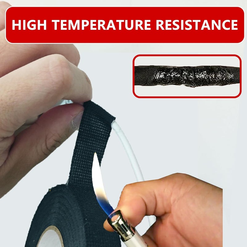 SWRT Wire Harness Tape, 3/4 Inch × 50 Feet, 12 Packs (600 Feet Total), Self-Adhesive Black Cloth Electrical Tape for Automotive Use, High Temperature Resistance Felt Tape. - Image 4